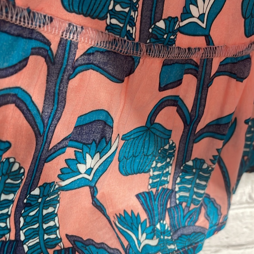 Anthropologie Blue Tassel Pink Blue Peplum Puff Sleeve Blouse Size Medium - Picture 11 of 13